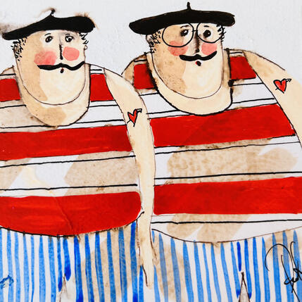 Painting Les 2 Marcel by Colombo Cécile | Painting Naive art Acrylic, Gluing, Ink, Pastel, Watercolor Portrait