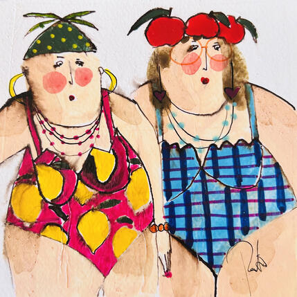 Painting Yvette Irène by Colombo Cécile | Painting Naive art Acrylic, Gluing, Ink, Pastel, Watercolor Portrait