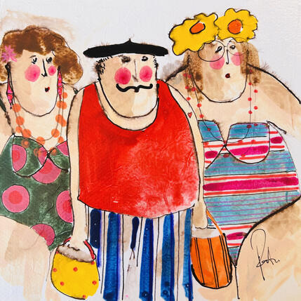 Painting Marlène Yvon Lucie by Colombo Cécile | Painting Naive art Acrylic, Gluing, Ink, Pastel, Watercolor Pop icons, Portrait
