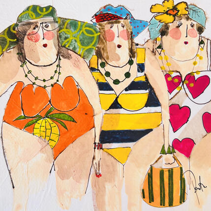 Painting Charlotte Suzie Noémie by Colombo Cécile | Painting Naive art Acrylic, Gluing, Ink, Pastel, Watercolor Pop icons, Portrait