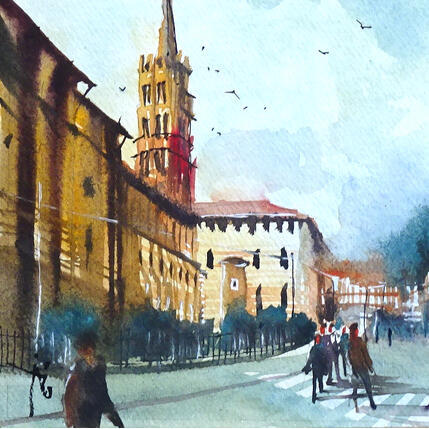 Painting Visite à Saint Sernin by Abbatucci Violaine | Painting Figurative Watercolor