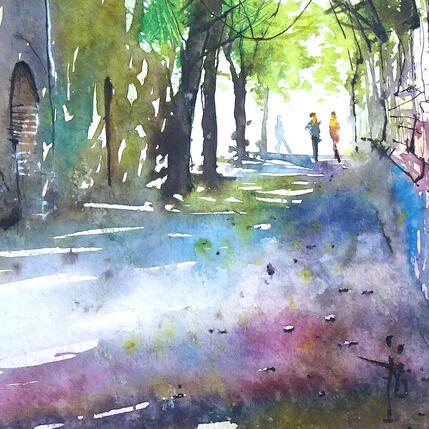 Painting La fraîcheur de l'allée by Abbatucci Violaine | Painting Figurative Watercolor