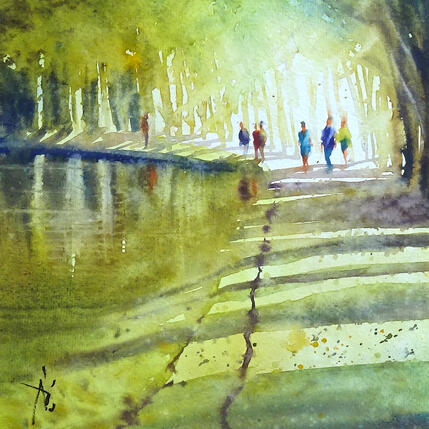 Painting Eclaircie sur le canal by Abbatucci Violaine | Painting Figurative Watercolor Pop icons