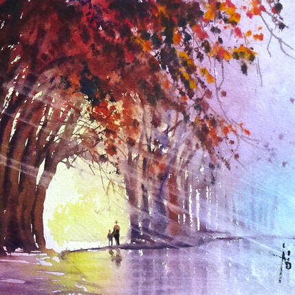 Painting Avec son grand père by Abbatucci Violaine | Painting Figurative Watercolor Pop icons