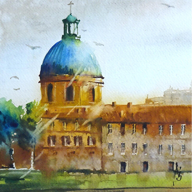 Painting Un dôme bien reconnaissable by Abbatucci Violaine | Painting Figurative Watercolor