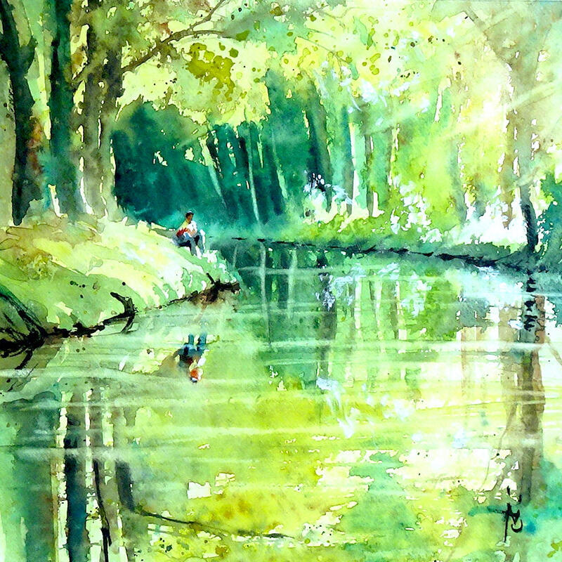 Painting En pleine nature by Abbatucci Violaine | Painting Figurative Watercolor
