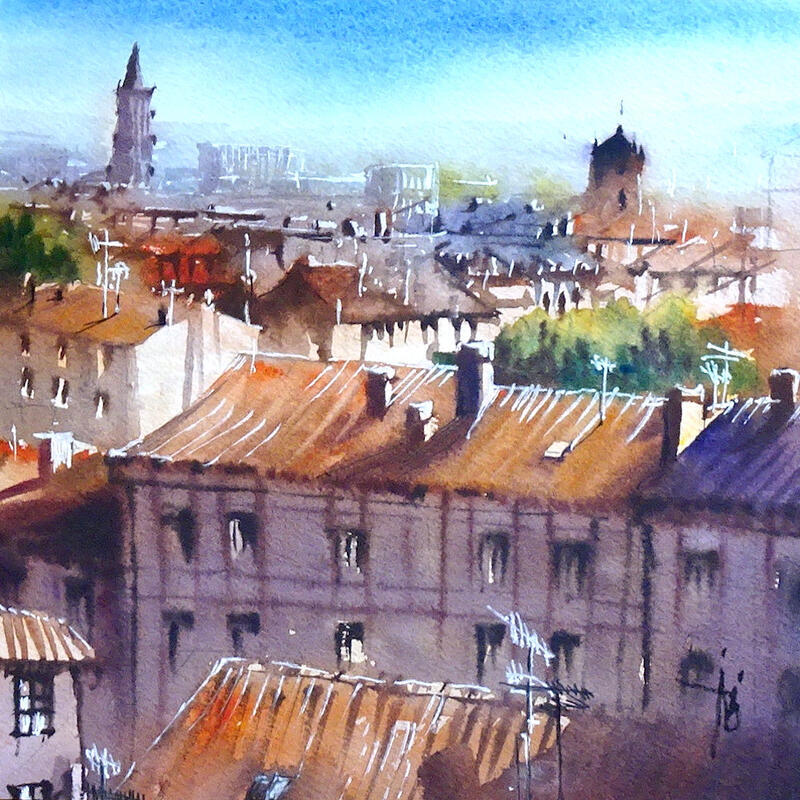 Painting Depuis mon balcon by Abbatucci Violaine | Painting Figurative Watercolor