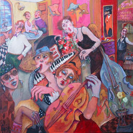 Gemälde Swing sur notes jazzy. von Garilli Nicole | Gemälde Figurativ Acryl Alltagsszenen
