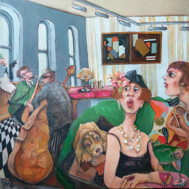 Gemälde Musique et amitiés, que du bonheur ! von Garilli Nicole | Gemälde Figurativ Alltagsszenen Acryl Zeichenkohle