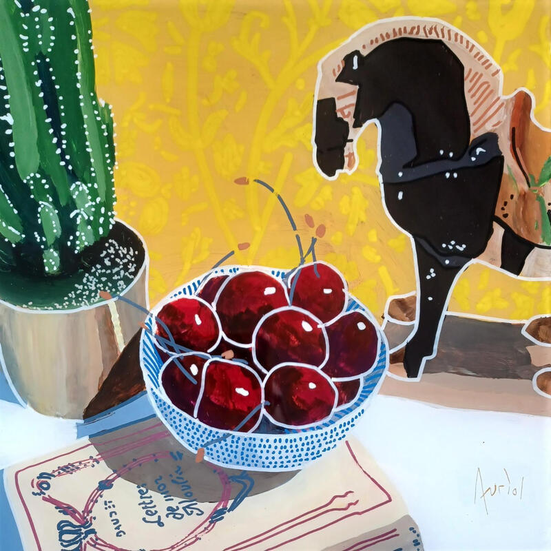 Gemälde Gengis s'interrogeait sur les moulins von Auriol Philippe | Gemälde Figurativ Stillleben Plexiglas Acryl Posca