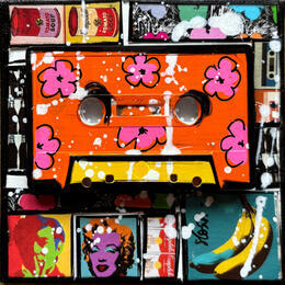 Peinture POP K7 (orange) par Costa Sophie | Tableau Pop-art Acrylique, Collage, Upcycling Icones Pop