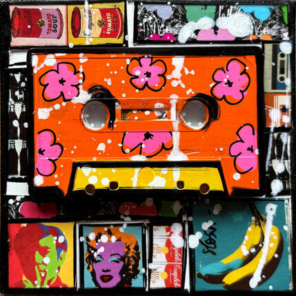 Painting POP K7 (orange) by Costa Sophie | Painting Pop-art Acrylic, Gluing, Upcycling Pop icons