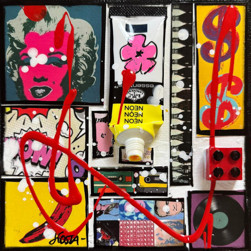 Painting Tribute to Warhol (Marylin) by Costa Sophie | Painting Pop-art Pop icons Acrylic Gluing Upcycling