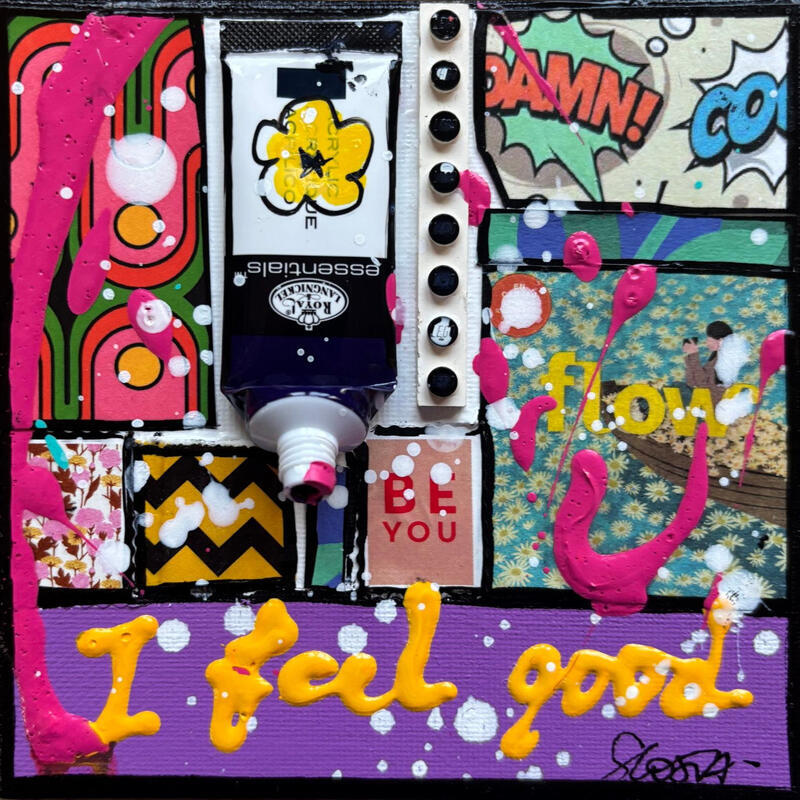 Painting I feel good ! by Costa Sophie | Painting Pop-art Acrylic Gluing Upcycling