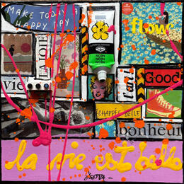 Painting La vie est belle ! (Marylin) by Costa Sophie | Painting Pop-art Acrylic, Gluing, Upcycling Pop icons