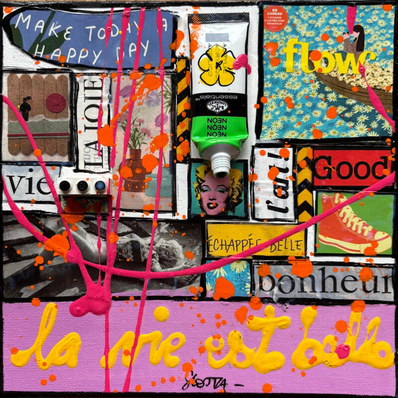 Painting La vie est belle ! (Marylin) by Costa Sophie | Painting Pop-art Acrylic Gluing Upcycling