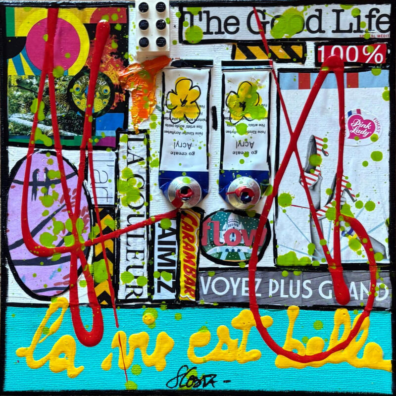 Painting La vie est belle ! (Good life) by Costa Sophie | Painting Pop-art Acrylic Gluing Upcycling
