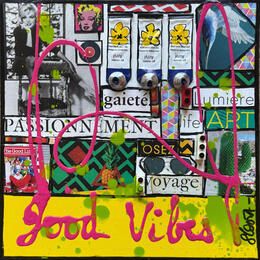 Painting Good vibes by Costa Sophie | Painting Pop-art Acrylic, Gluing, Upcycling