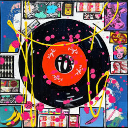 Painting POP VINYLE (rouge) by Costa Sophie | Painting Pop-art Acrylic, Gluing, Upcycling Pop icons