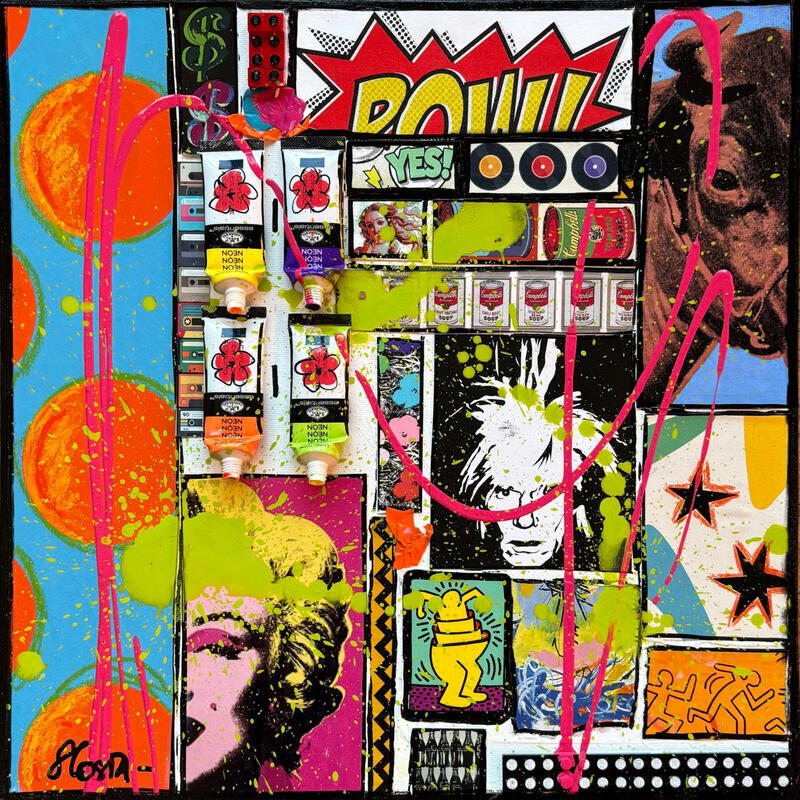 Peinture Tribute to Warhol (Marylin) par Costa Sophie | Tableau Pop-art Icones Pop Acrylique Collage Upcycling