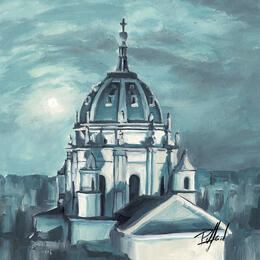 Peinture Clair de lune  par Piffard Cédric | Tableau Figuratif Huile Architecture, Scènes de vie, Urbain