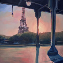 Peinture Tour Eiffel, à l’aube  par Piffard Cédric | Tableau Figuratif Huile Architecture, Scènes de vie, Urbain
