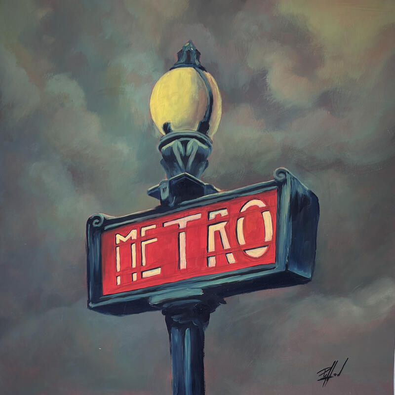 Peinture Métro par Piffard Cédric | Tableau Figuratif Urbain Scènes de vie Architecture Huile