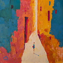 Peinture La bossa vermella  par Tomàs | Tableau Abstrait Huile Scènes de vie, Urbain