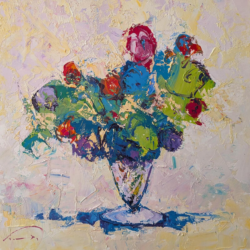 Painting Fleurs vertes by Tomàs | Painting Impressionism Nature Still-life Oil