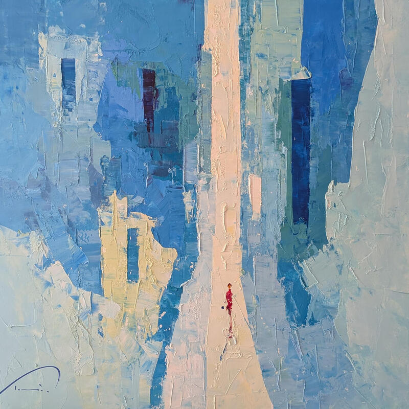 Painting Super bleu by Tomàs | Painting Abstract Urban Life style Oil