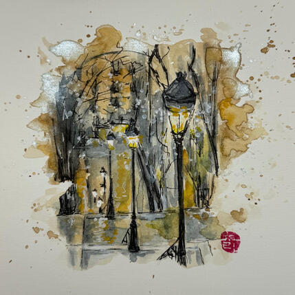 Painting Lumières sur les pavés mouillés  by Flament Audrey | Painting