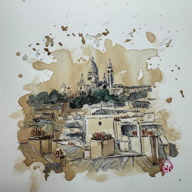 Painting Paris en éclat by Flament Audrey | Painting Realism Urban Life style Still-life Watercolor Ink