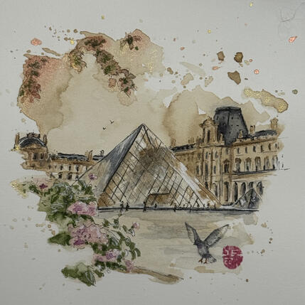 Painting Le Louvre entre lumière et aquarelle  by Flament Audrey | Painting