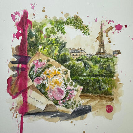 Painting Un bouquet sur Paris by Flament Audrey | Painting
