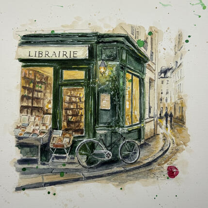 Painting Une petite librairie au cœur de Paris  by Flament Audrey | Painting