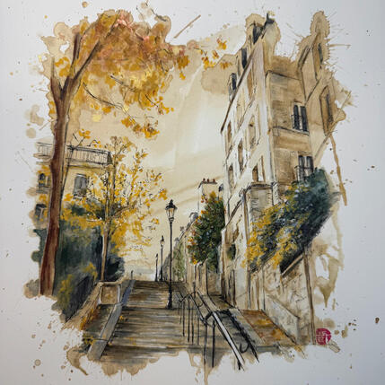 Painting Montmartre, sous les couleurs d’automne by Flament Audrey | Painting