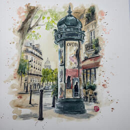 Painting Entre théâtre et café  by Flament Audrey | Painting