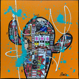 Painting POP CACTUS  by Costa Sophie | Painting Pop-art Acrylic, Gluing, Upcycling Pop icons