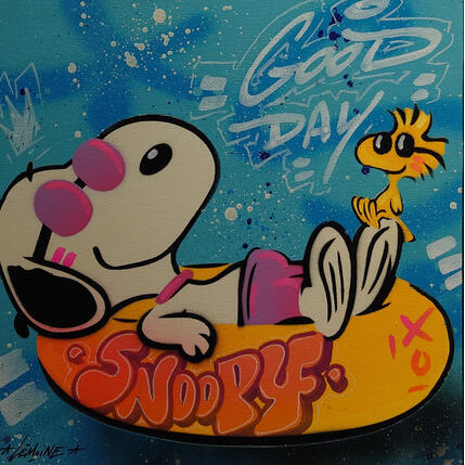 Painting Snoopy Bouée by Lemoine Mael | Painting Pop-art Acrylic, Graffiti Pop icons