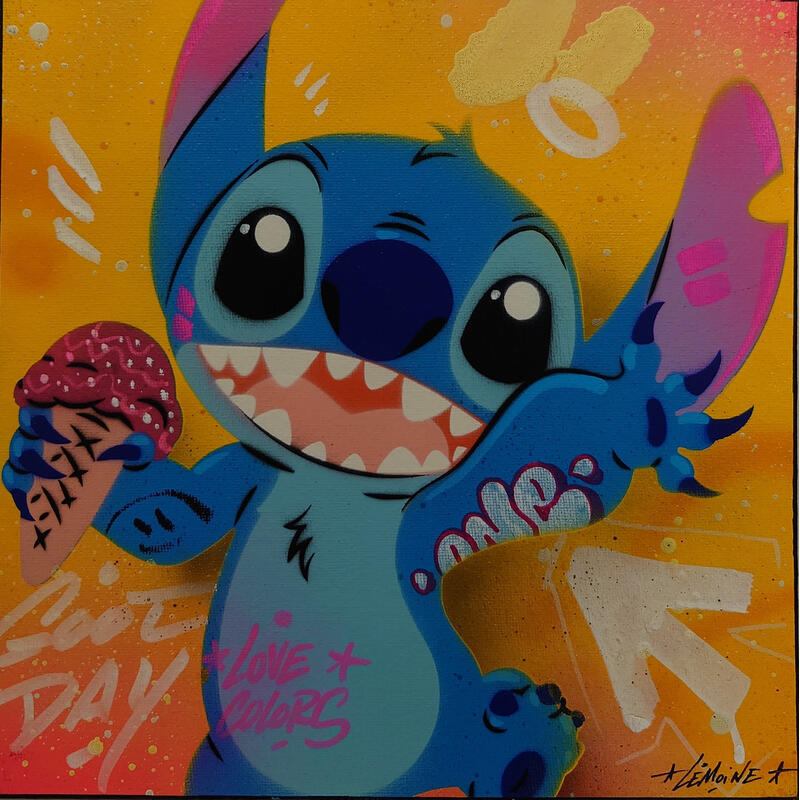 Peinture Stitch Ice Cream par Lemoine Mael | Tableau Pop-art Icones Pop Graffiti Acrylique