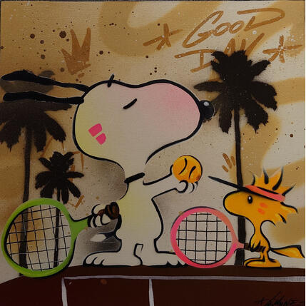 Painting Snoopy Tennis by Lemoine Mael | Painting Pop-art Acrylic, Graffiti Pop icons