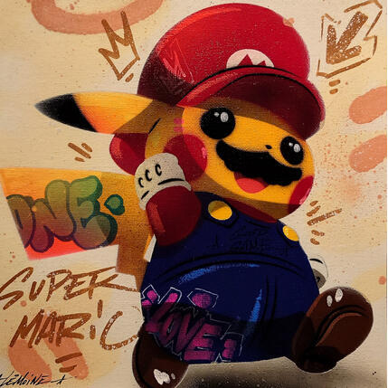 Peinture Pika Mario par Lemoine Mael | Tableau Pop-art Acrylique, Graffiti Icones Pop