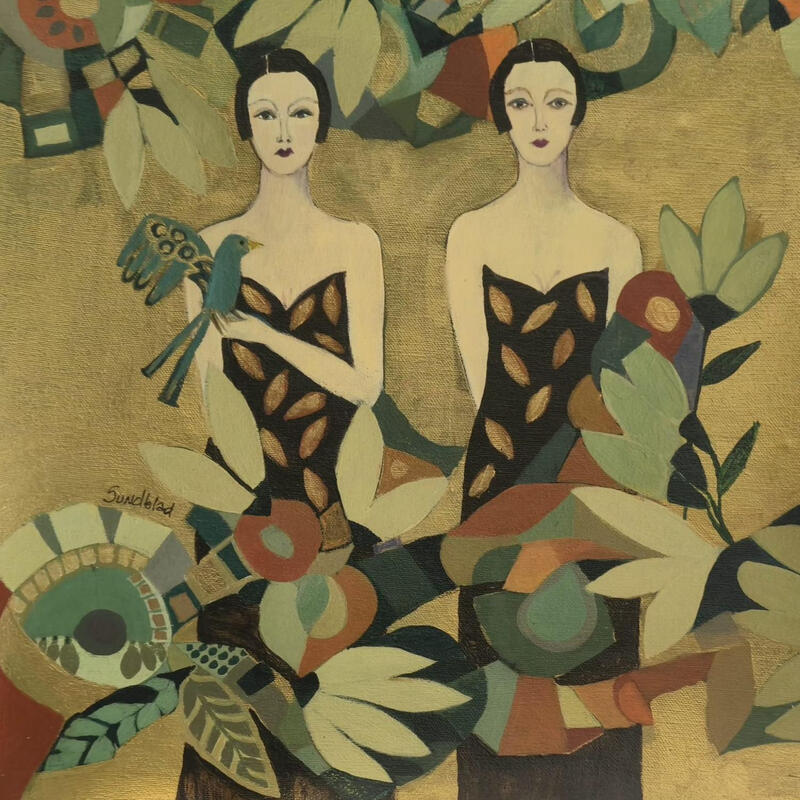 Painting Dualité Dorée by Sundblad Silvina | Painting Figurative Acrylic Pastel