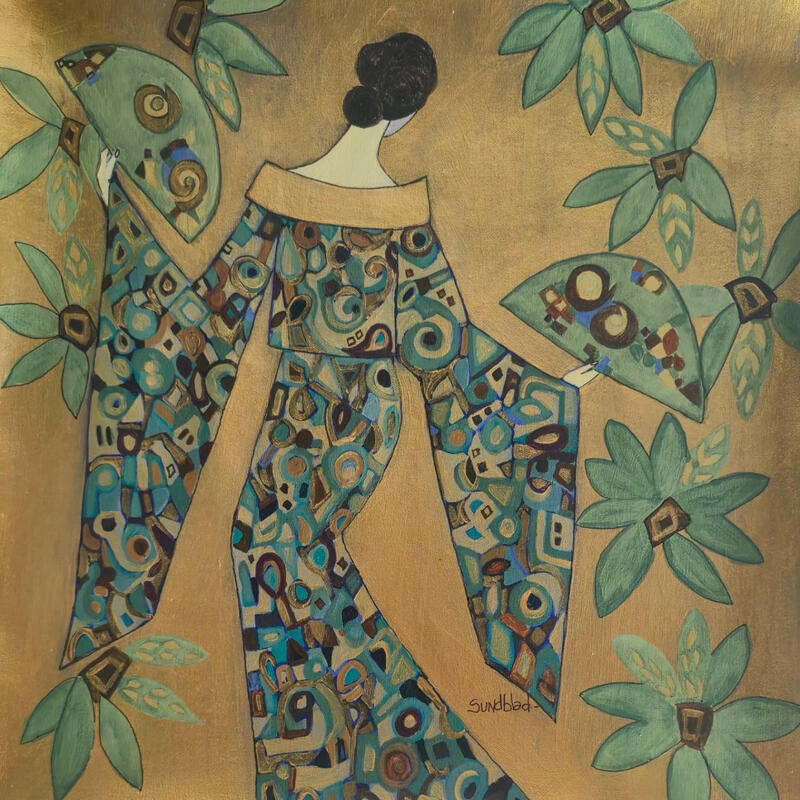 Painting Le murmure de l'éventail by Sundblad Silvina | Painting Figurative Acrylic Pastel