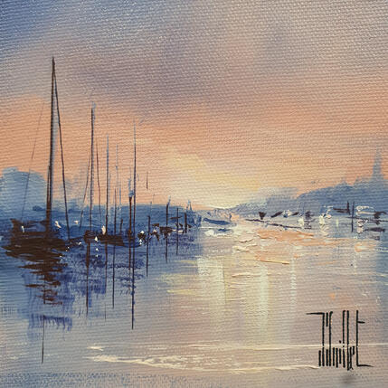 Painting Couchant sur le port by Guillet Jerome | Painting Figurative Oil