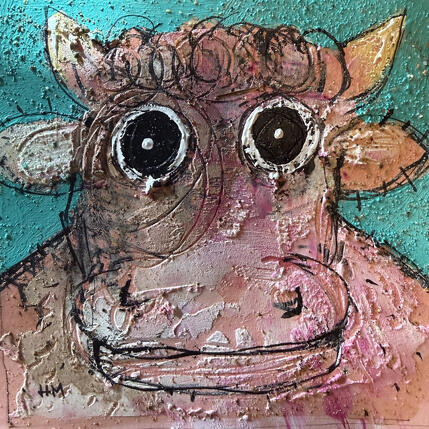 Painting Cow Rosa by Maury Hervé | Painting Raw art Acrylic, Ink Animals