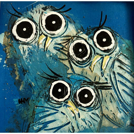 Painting Blue owls by Maury Hervé | Painting Raw art Acrylic, Ink Animals