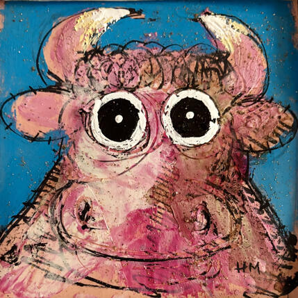 Painting Pink cow by Maury Hervé | Painting Raw art Acrylic, Ink Animals
