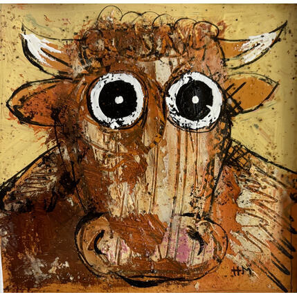 Painting Yellow cow by Maury Hervé | Painting Raw art Acrylic, Ink Animals