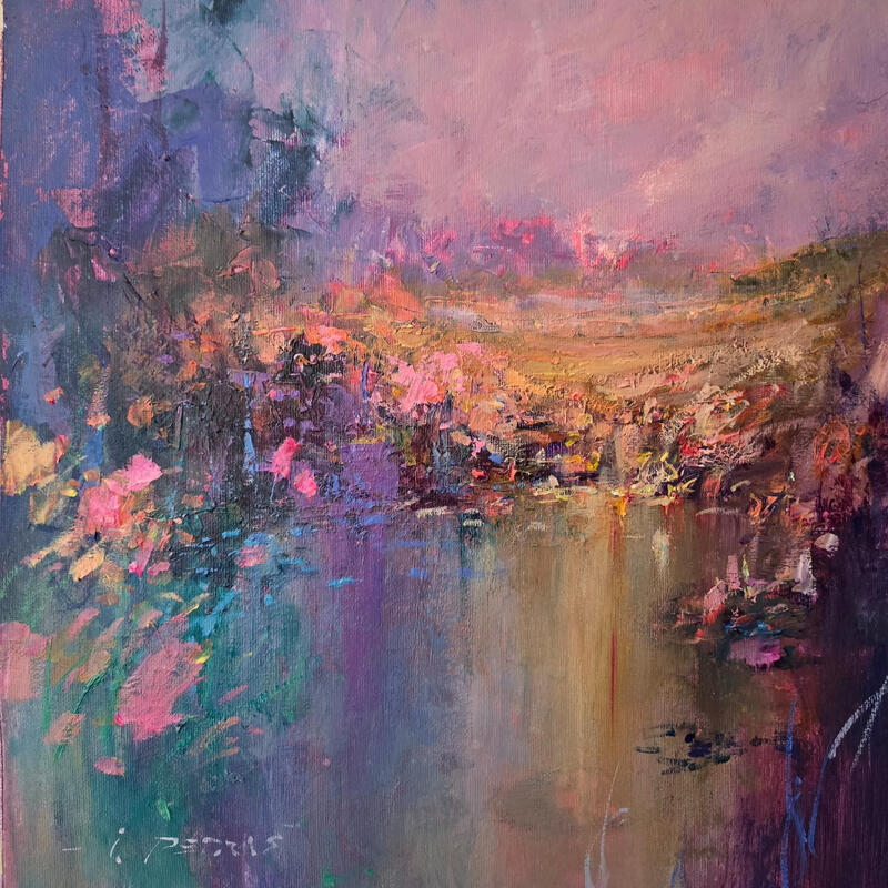Painting Purple Twilight by Petras Ivica | Painting Figurative Landscapes Oil